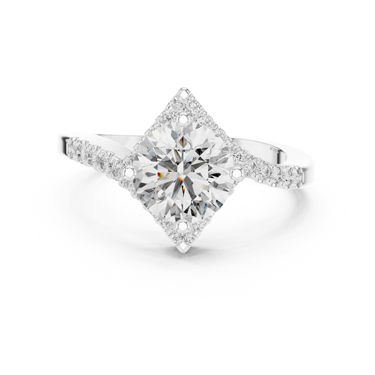 Round Kite Halo Bypass Moissanite Engagement Ring in white 925 sterling silver, view 4