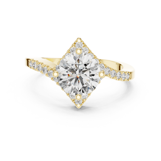 Round Kite Halo Bypass Moissanite Engagement Ring in yellow 925 sterling silver, view 4