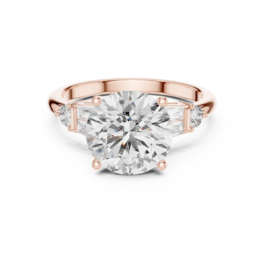 Round Baguette Side Stone Moissanite Engagement Ring in rose 925 sterling silver, view 4