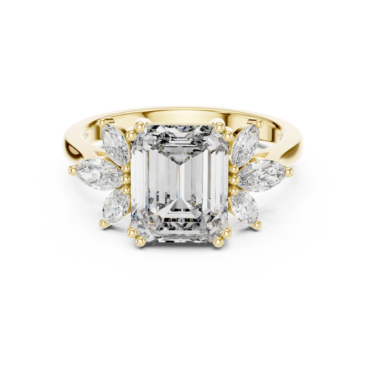 Emerald Cut Marquise Fan Moissanite Engagement Ring in yellow 925 sterling silver, view 4