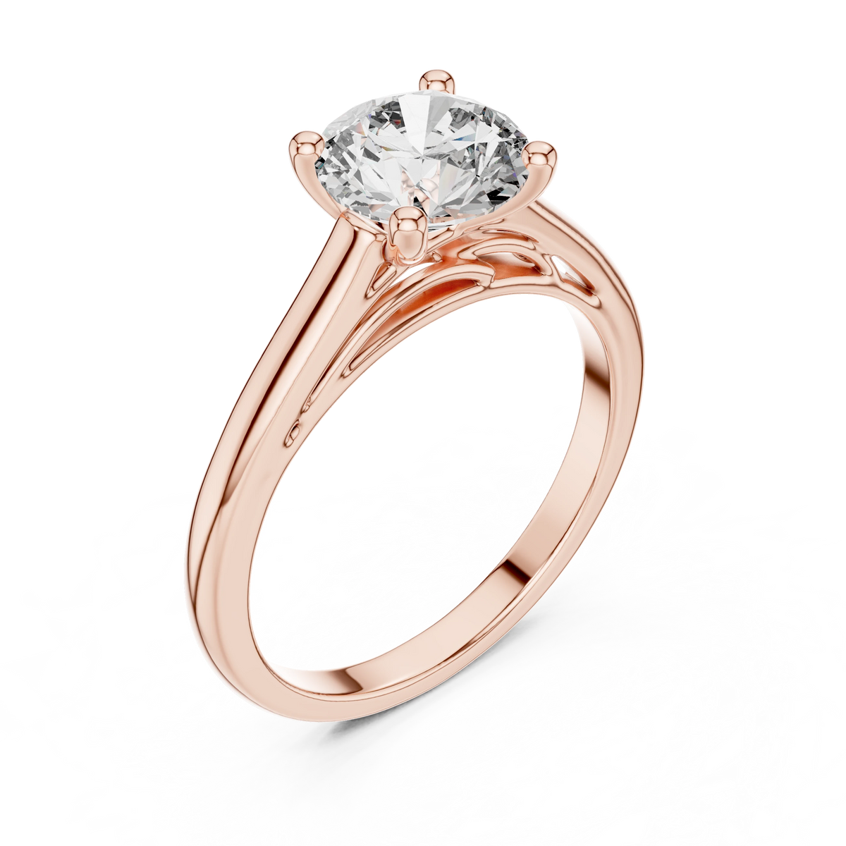 Round Cathedral Filigree Moissanite Engagement Ring in rose 925 sterling silver, view 2