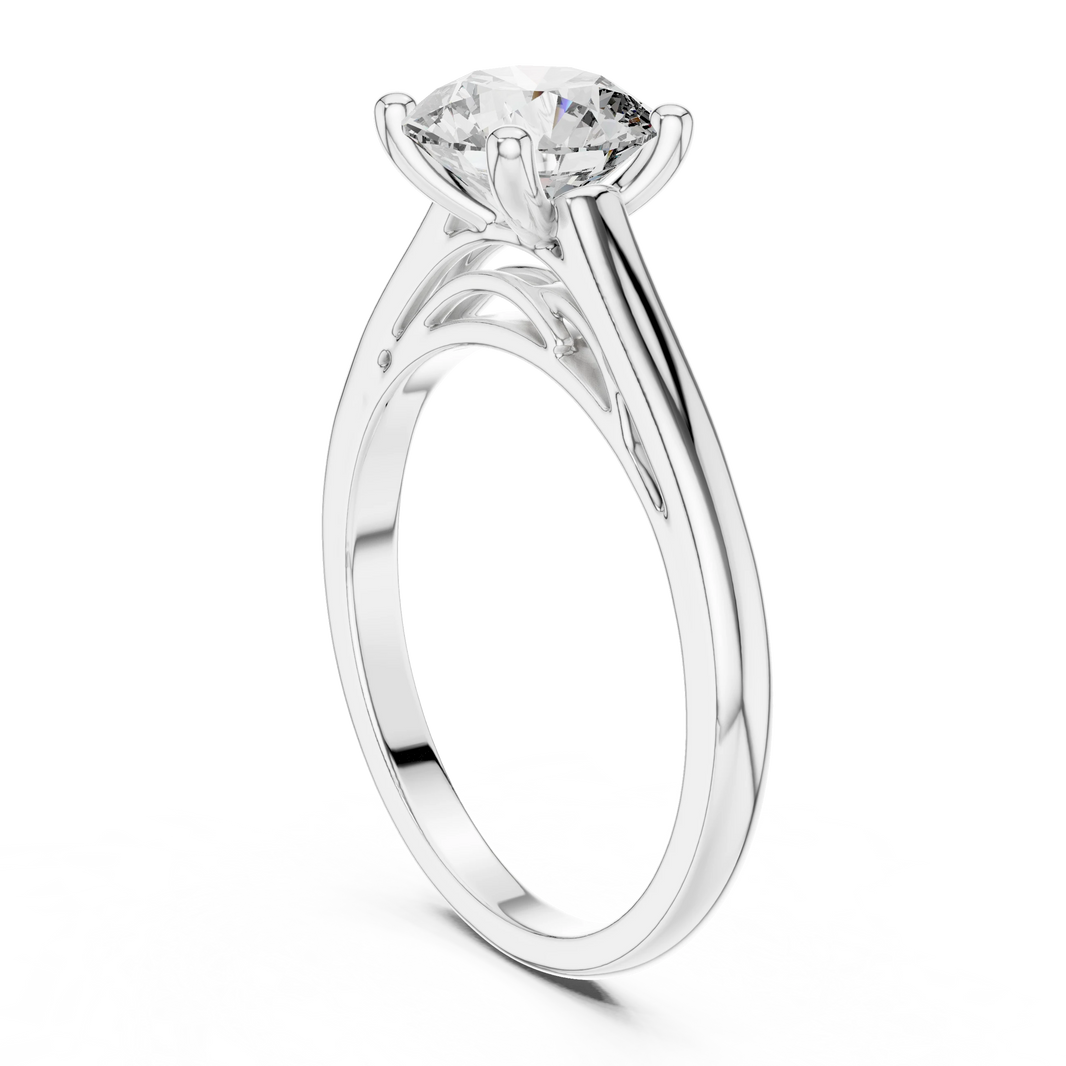 Round Cathedral Filigree Moissanite Engagement Ring in white 925 sterling silver, view 1