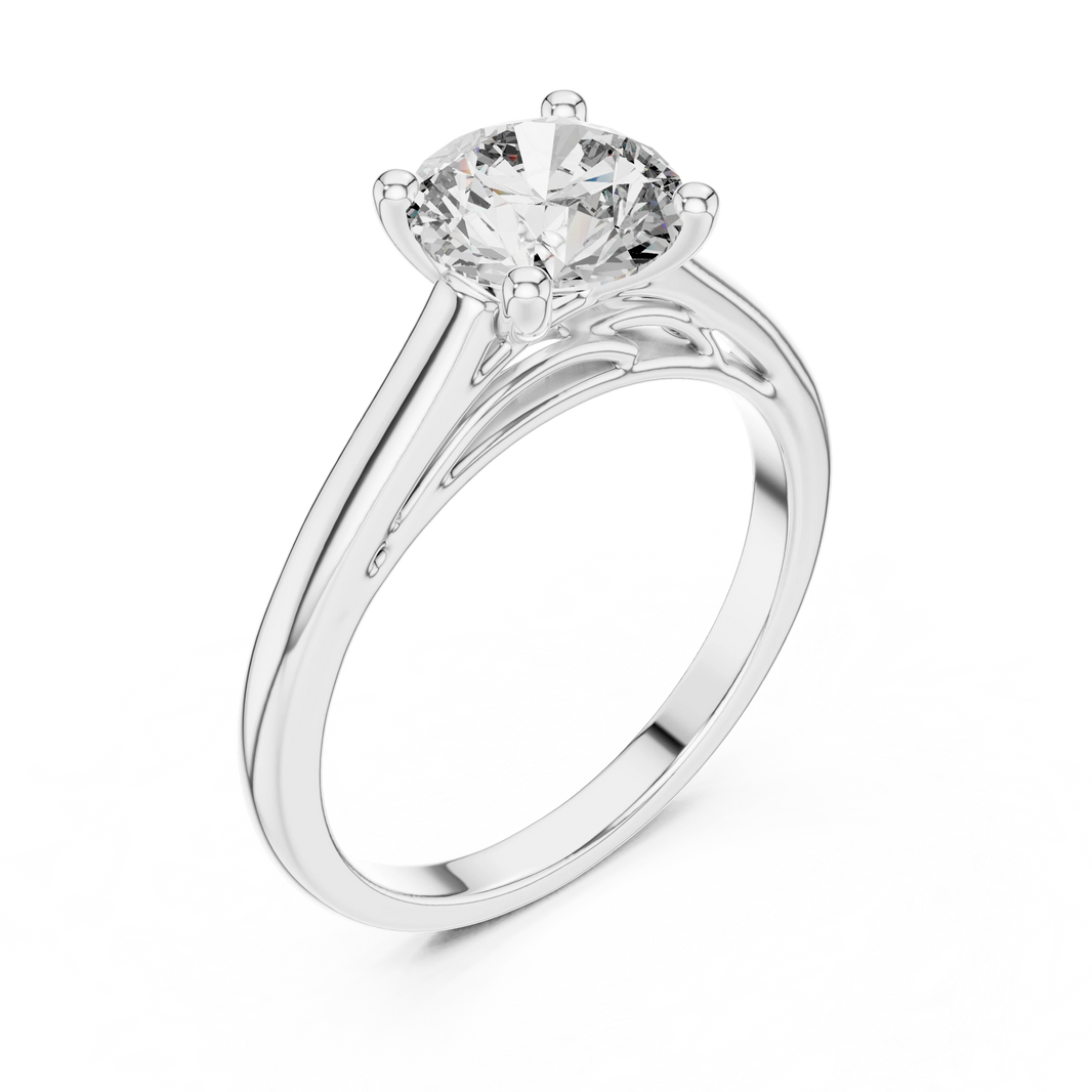 Round Cathedral Filigree Moissanite Engagement Ring in white 925 sterling silver, view 2