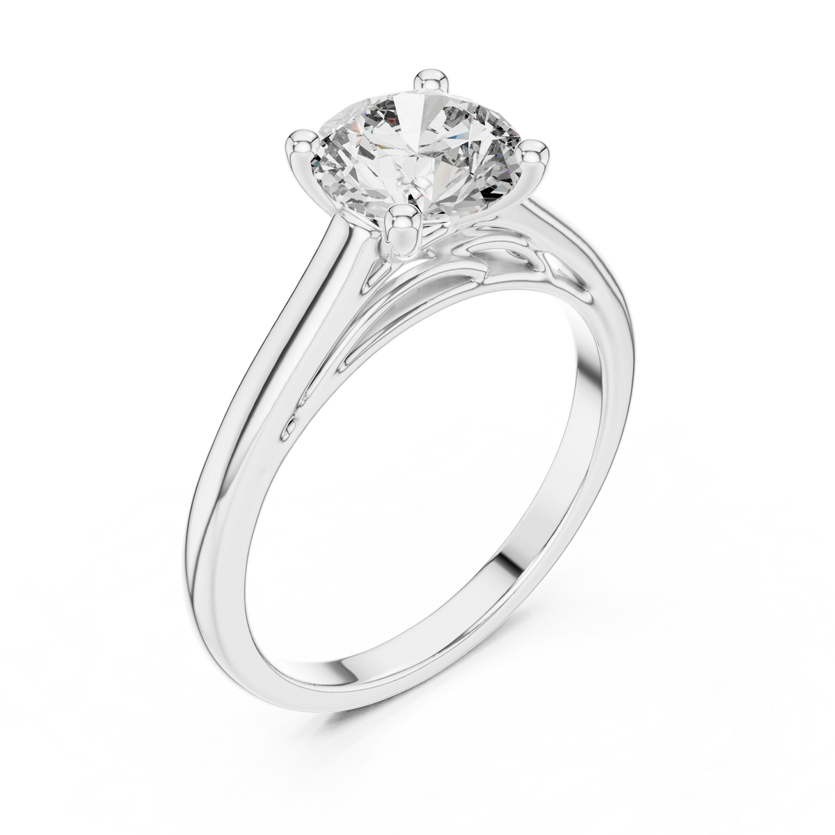 Round Cathedral Filigree Moissanite Engagement Ring in white 925 sterling silver, view 2