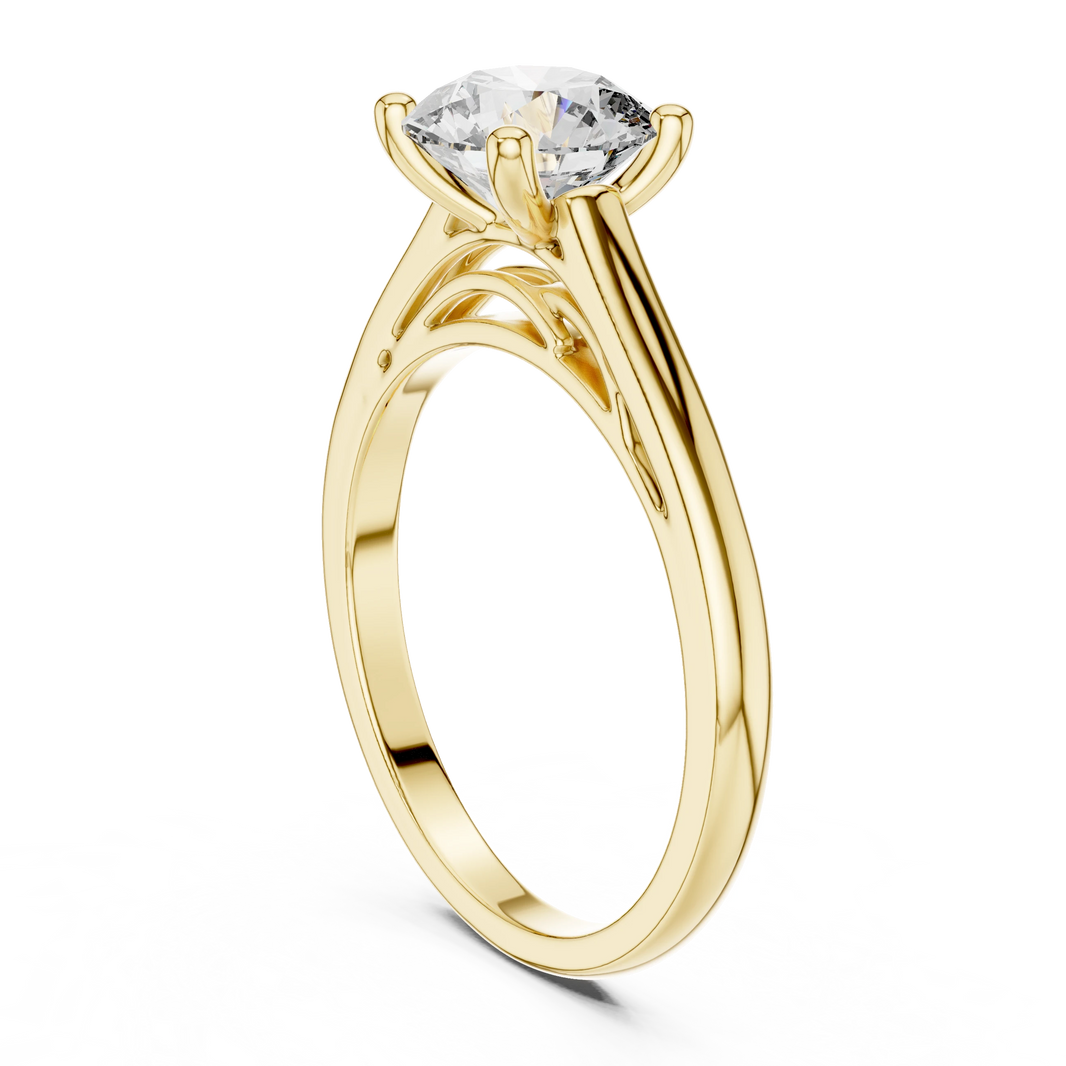 Round Cathedral Filigree Moissanite Engagement Ring in yellow 925 sterling silver, view 1