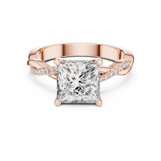 Princess Cut Hidden Halo Twist Moissanite Engagement Ring in rose 925 sterling silver, view 4