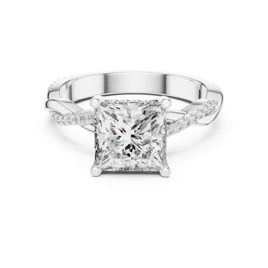Princess Cut Hidden Halo Twist Moissanite Engagement Ring in white 925 sterling silver, view 4