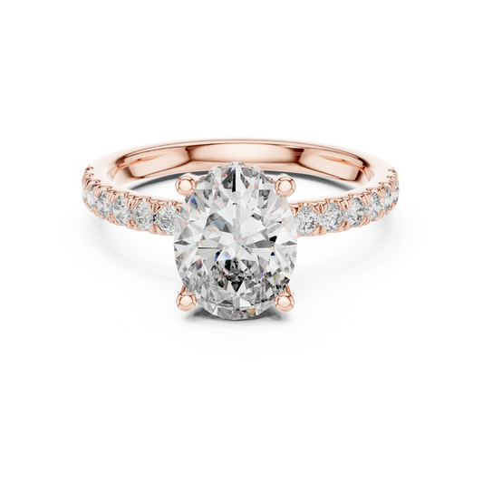 Oval Hidden Halo Pavé Band Moissanite Engagement Ring in rose 925 sterling silver, view 4