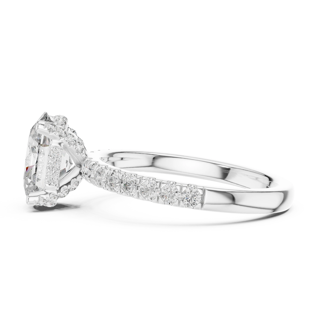 Oval Hidden Halo Pavé Band Moissanite Engagement Ring in white 925 sterling silver, view 3