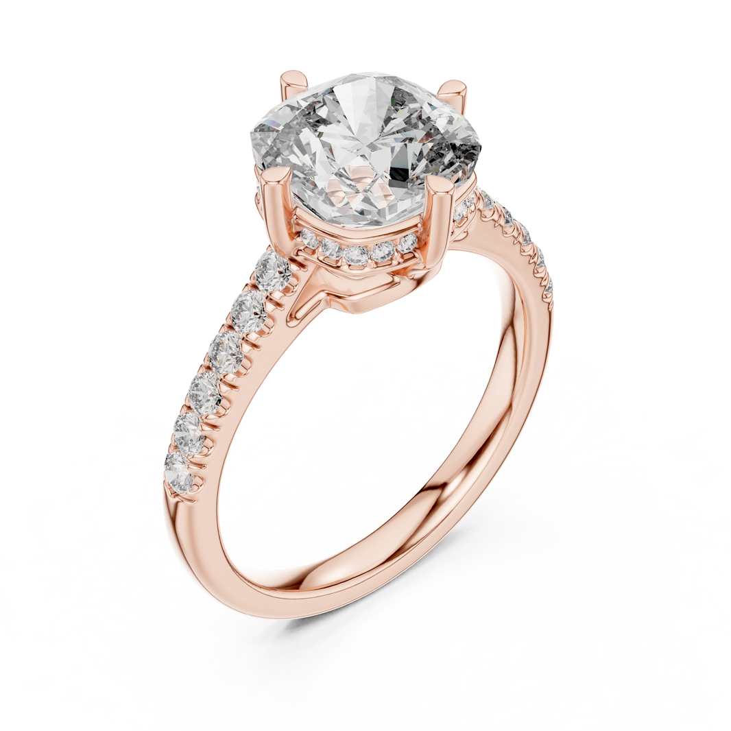 Cushion Compass Prong Hidden Halo Moissanite Engagement Ring in rose 925 sterling silver, view 2