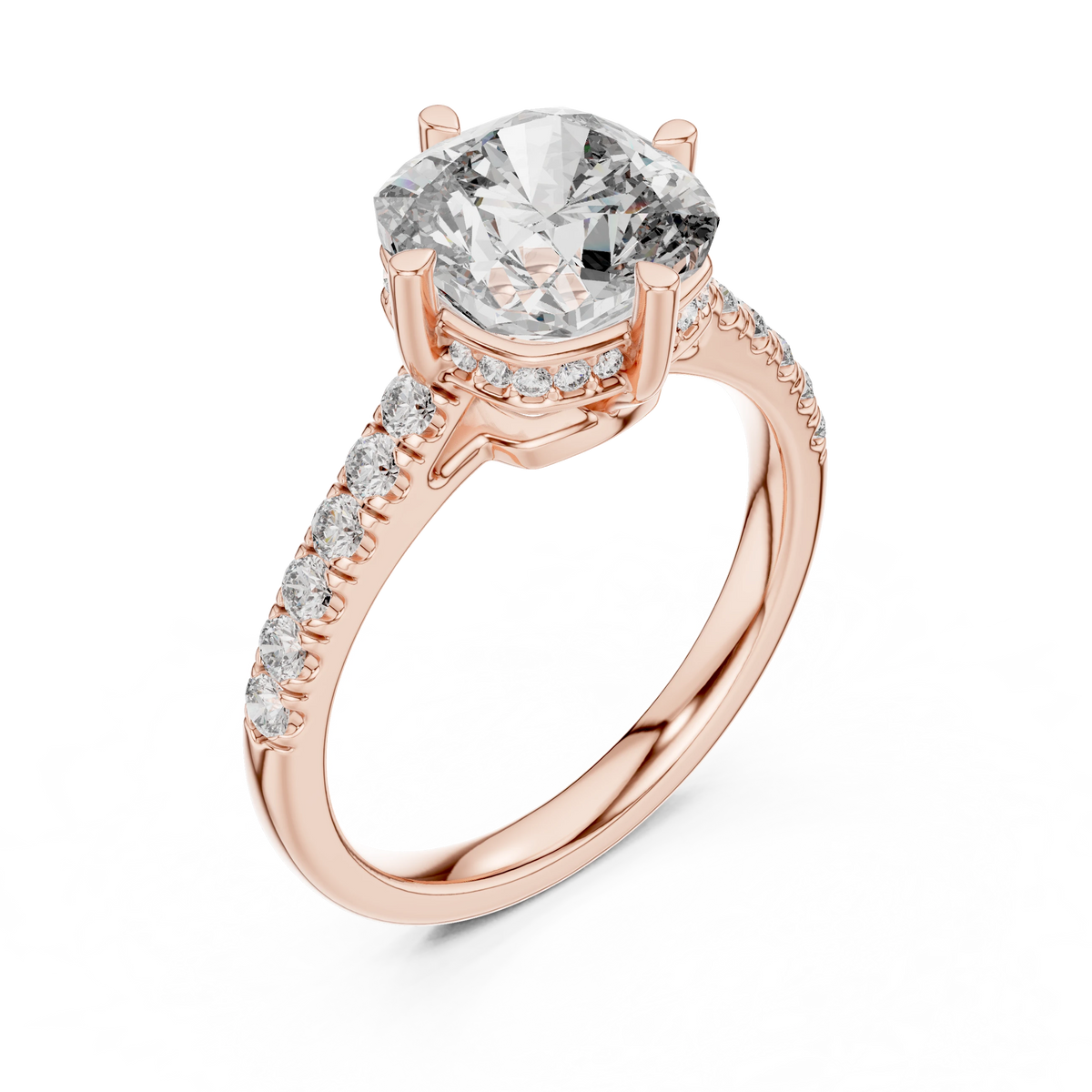 Cushion Compass Prong Hidden Halo Moissanite Engagement Ring in rose 925 sterling silver, view 2