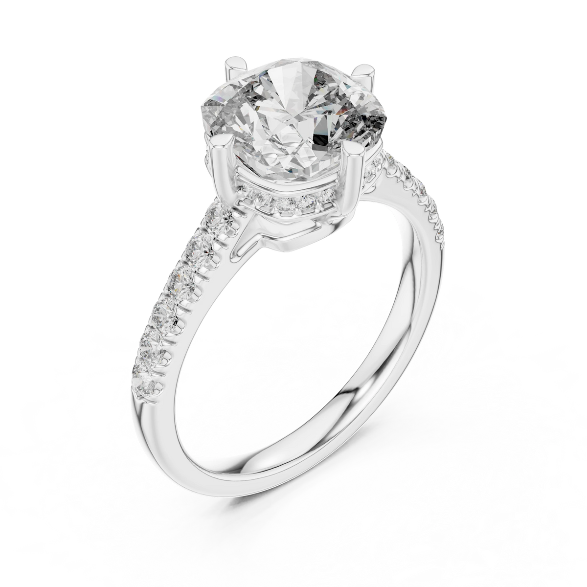 Cushion Compass Prong Hidden Halo Moissanite Engagement Ring in white 925 sterling silver, view 2