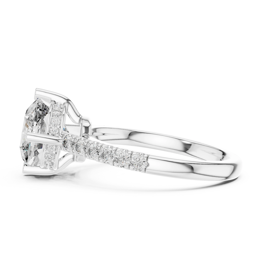 Cushion Compass Prong Hidden Halo Moissanite Engagement Ring in white 925 sterling silver, view 3