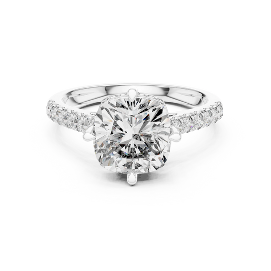 Cushion Compass Prong Hidden Halo Moissanite Engagement Ring in white 925 sterling silver, view 4