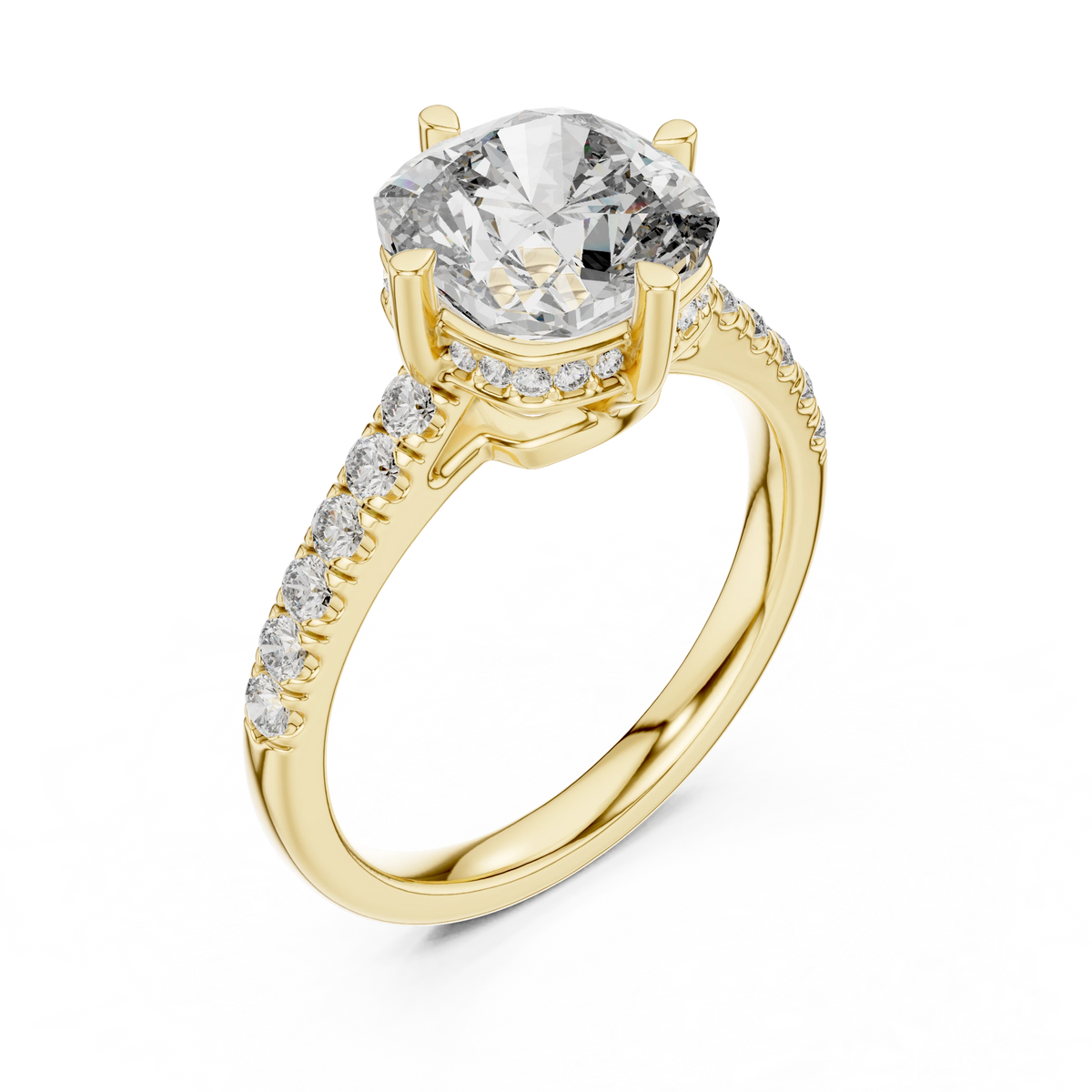 Cushion Compass Prong Hidden Halo Moissanite Engagement Ring in yellow 925 sterling silver, view 2