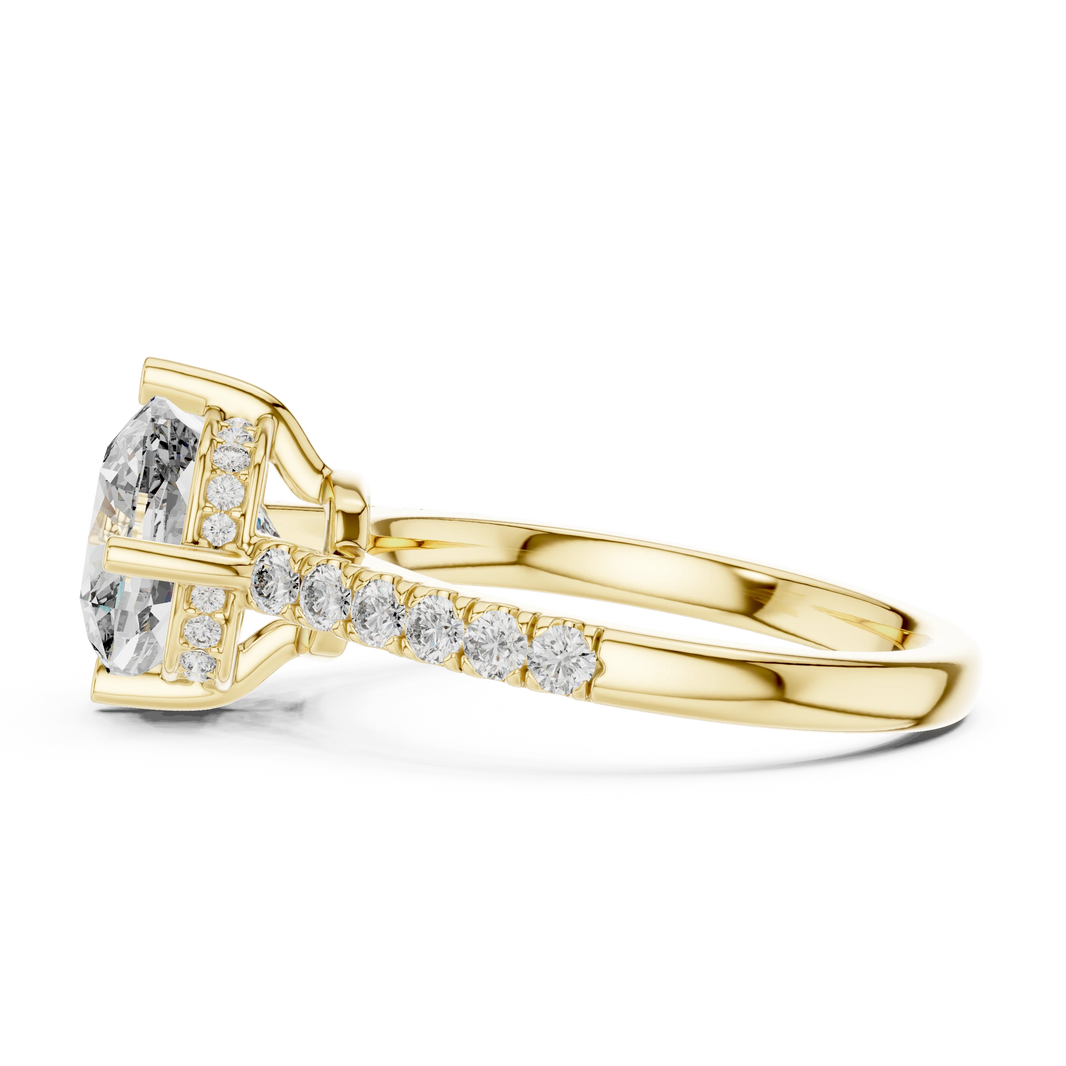 Cushion Compass Prong Hidden Halo Moissanite Engagement Ring in yellow 925 sterling silver, view 3