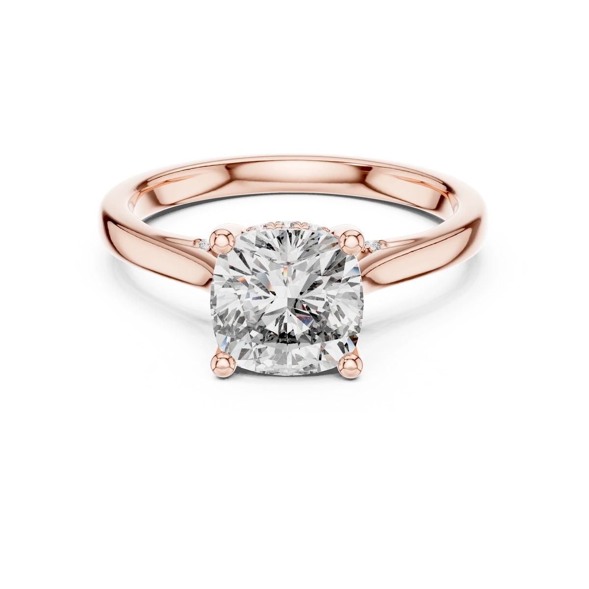 Cushion Cathedral Hidden Halo Moissanite Engagement Ring in rose 925 sterling silver, view 4