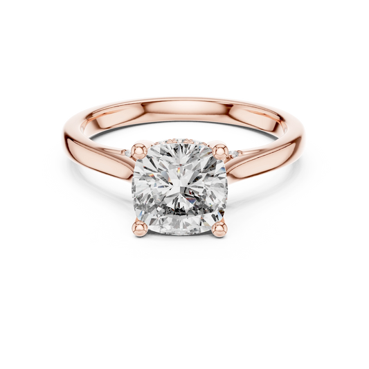 Cushion Cathedral Hidden Halo Moissanite Engagement Ring in rose 925 sterling silver, view 4