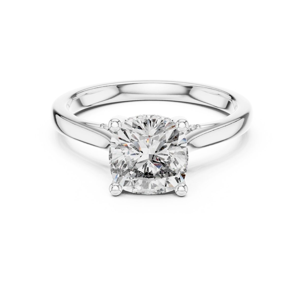Cushion Cathedral Hidden Halo Moissanite Engagement Ring in white 925 sterling silver, view 4