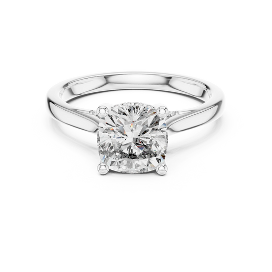 Cushion Cathedral Hidden Halo Moissanite Engagement Ring in white 925 sterling silver, view 4