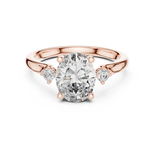 Oval Three Stone Split Shoulder Moissanite Engagement Ring in rose 925 sterling silver, view 4