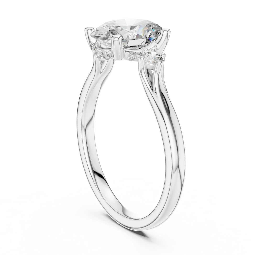 Oval Three Stone Split Shoulder Moissanite Engagement Ring in white 925 sterling silver, view 1