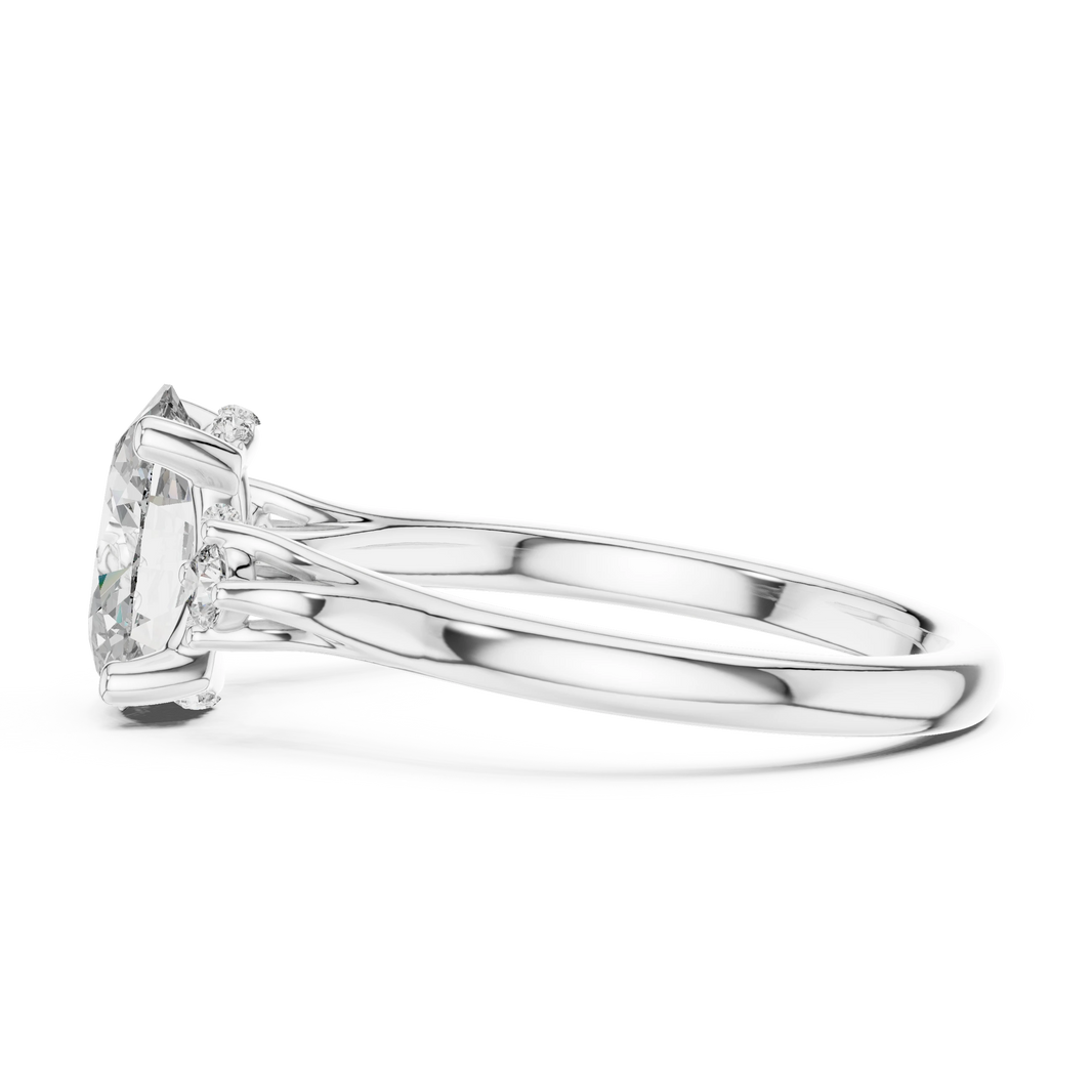 Oval Three Stone Split Shoulder Moissanite Engagement Ring in white 925 sterling silver, view 3