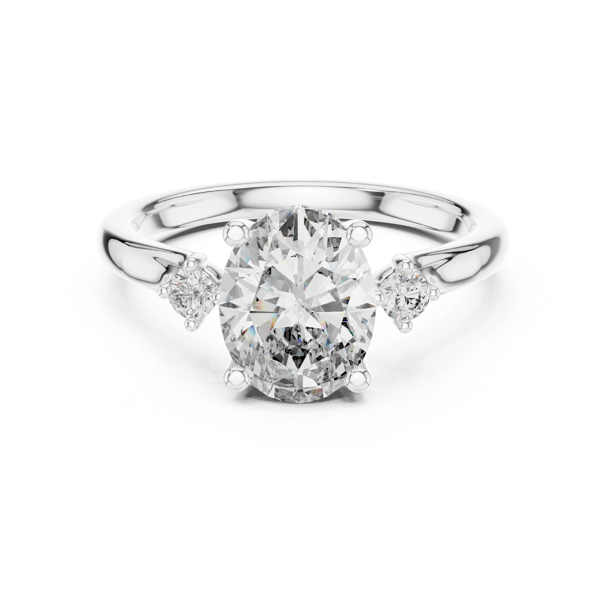 Oval Three Stone Split Shoulder Moissanite Engagement Ring in white 925 sterling silver, view 4