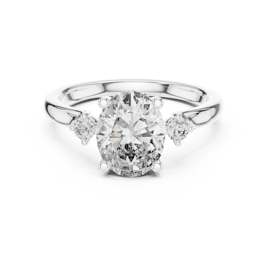 Oval Three Stone Split Shoulder Moissanite Engagement Ring in white 925 sterling silver, view 4