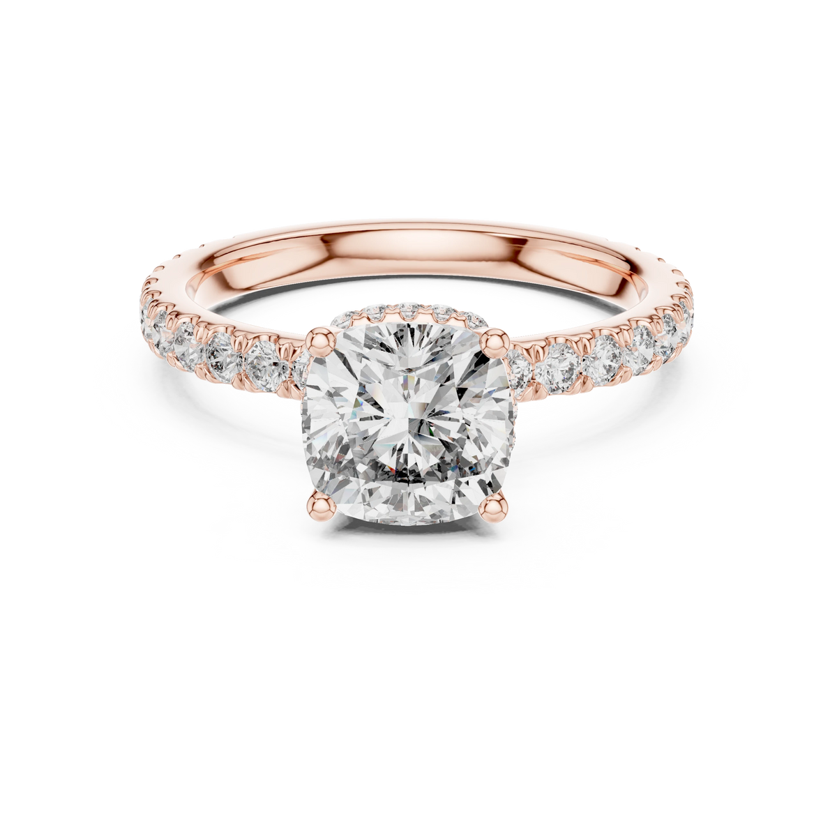 Cushion Double Hidden Halo Pavé Moissanite Engagement Ring in rose 925 sterling silver, view 4