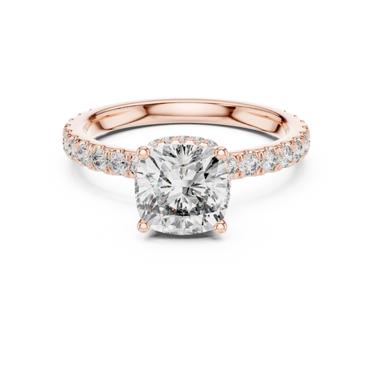 Cushion Double Hidden Halo Pavé Moissanite Engagement Ring in rose 925 sterling silver, view 4