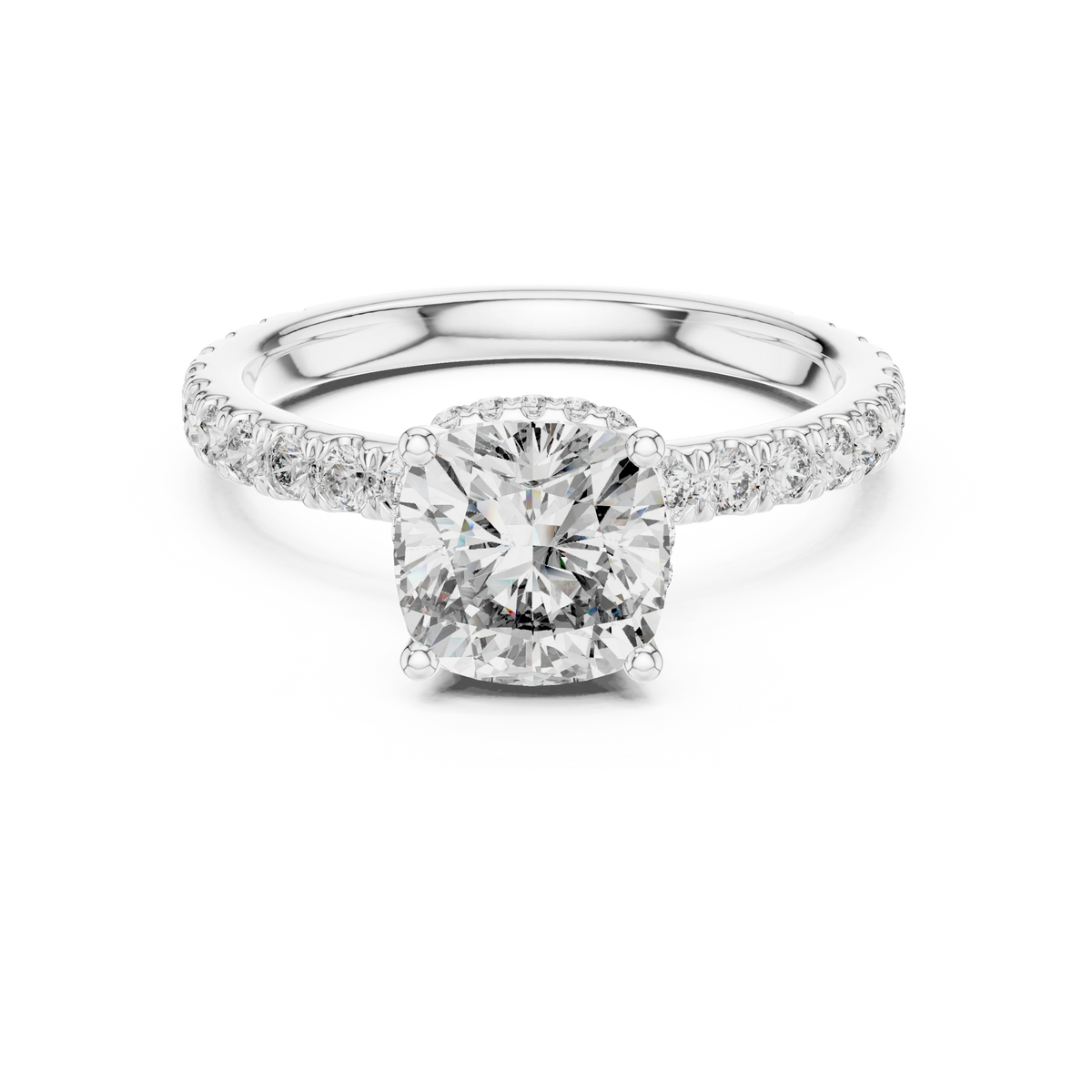Cushion Double Hidden Halo Pavé Moissanite Engagement Ring in white 925 sterling silver, view 4