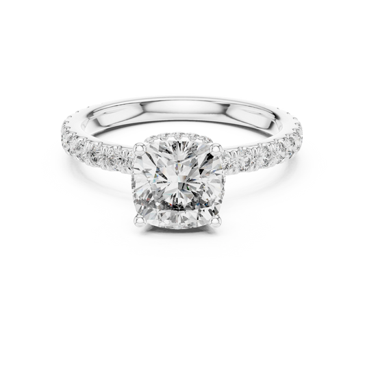 Cushion Double Hidden Halo Pavé Moissanite Engagement Ring in white 925 sterling silver, view 4