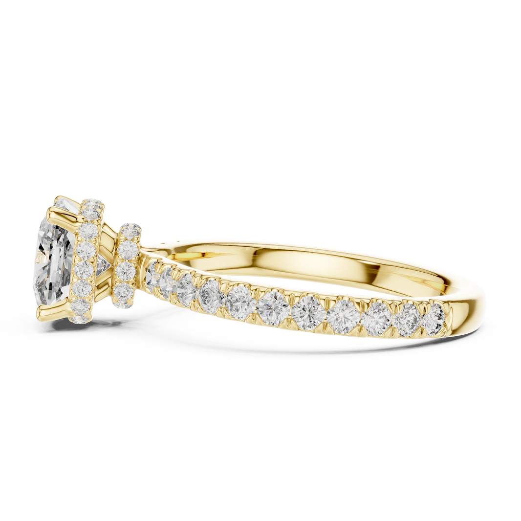 Cushion Double Hidden Halo Pavé Moissanite Engagement Ring in yellow 925 sterling silver, view 3