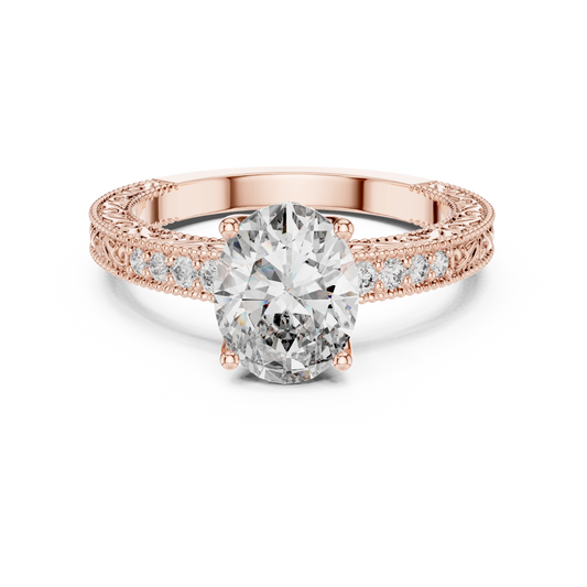 Oval Vintage Filigree Milgrain Moissanite Engagement Ring in rose 925 sterling silver, view 4
