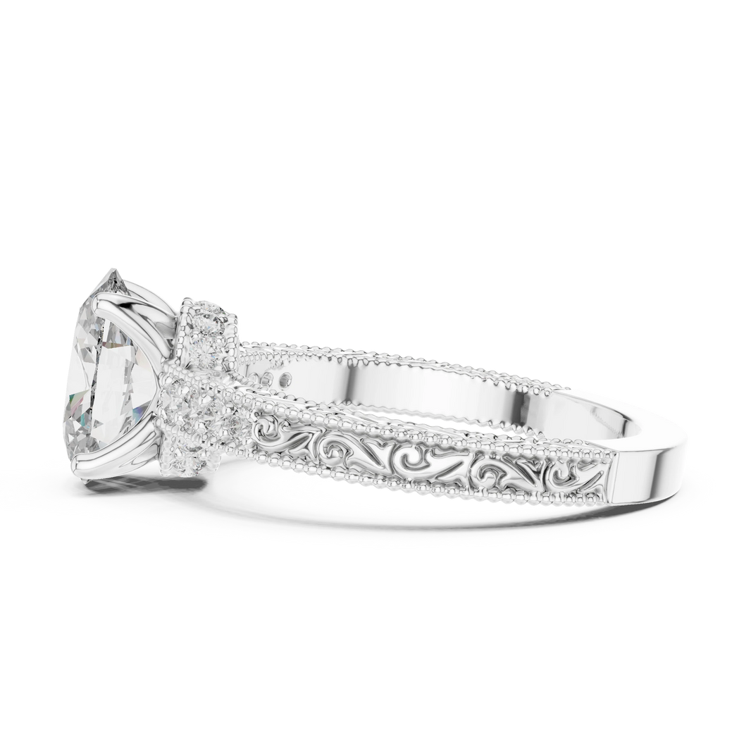 Oval Vintage Filigree Milgrain Moissanite Engagement Ring in white 925 sterling silver, view 3