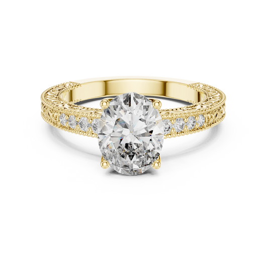 Oval Vintage Filigree Milgrain Moissanite Engagement Ring in yellow 925 sterling silver, view 4