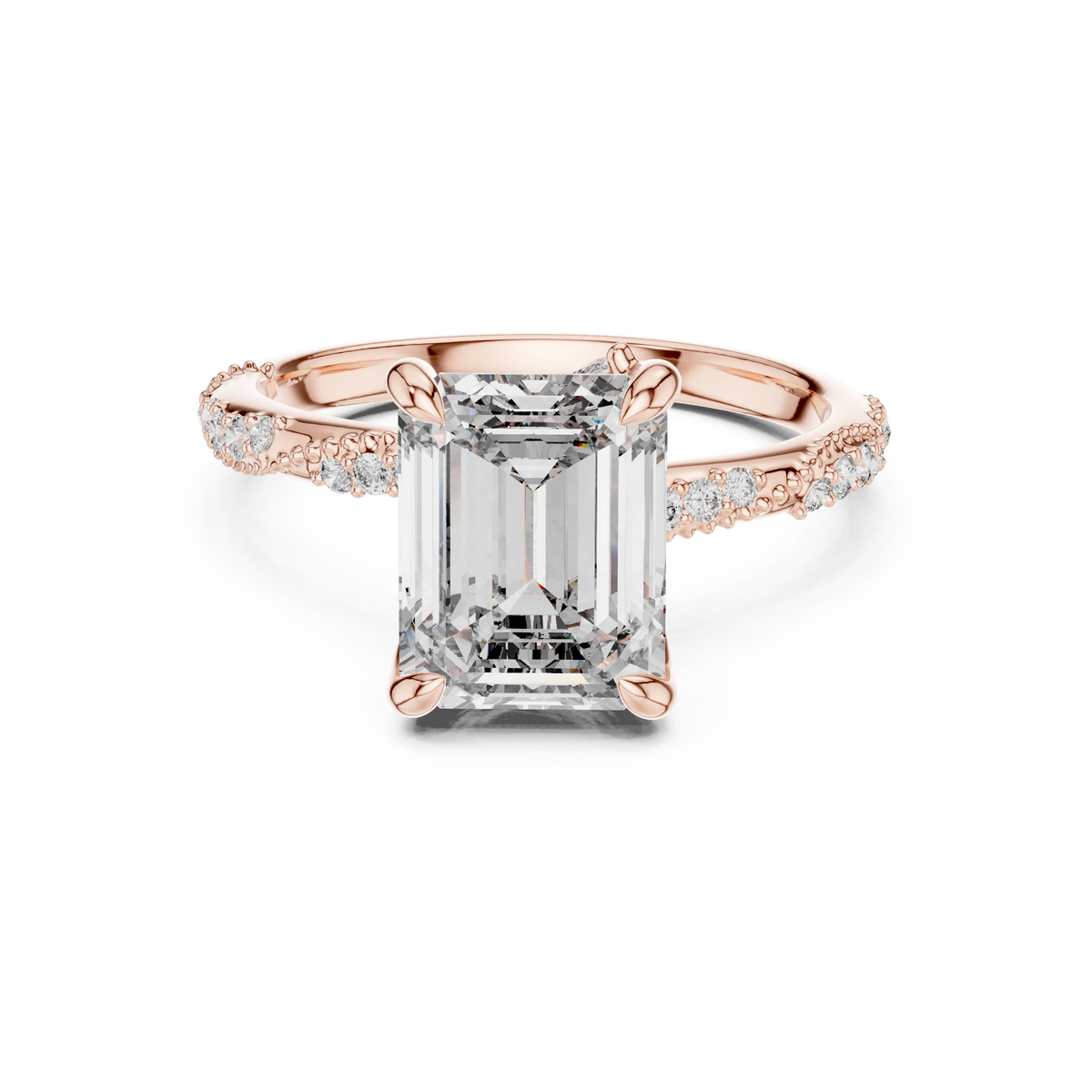 Emerald Cut Twisted Vine Moissanite Engagement Ring in rose 925 sterling silver, view 4
