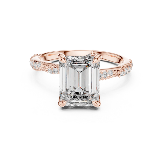 Emerald Cut Twisted Vine Moissanite Engagement Ring in rose 925 sterling silver, view 4