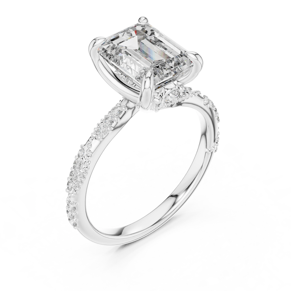 Emerald Cut Twisted Vine Moissanite Engagement Ring in white 925 sterling silver, view 2