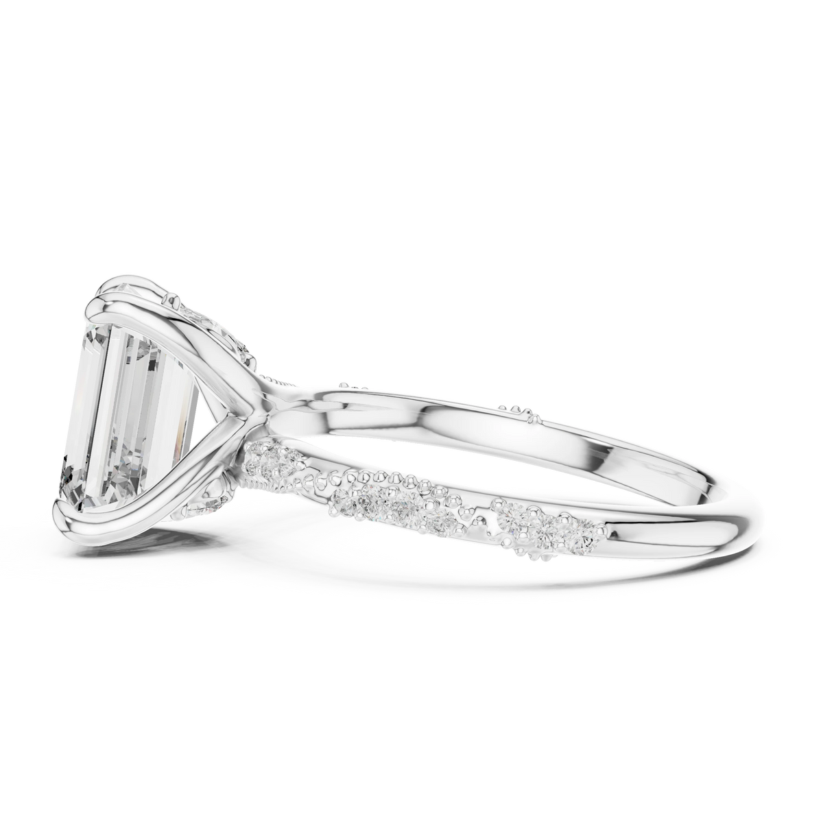 Emerald Cut Twisted Vine Moissanite Engagement Ring in white 925 sterling silver, view 3