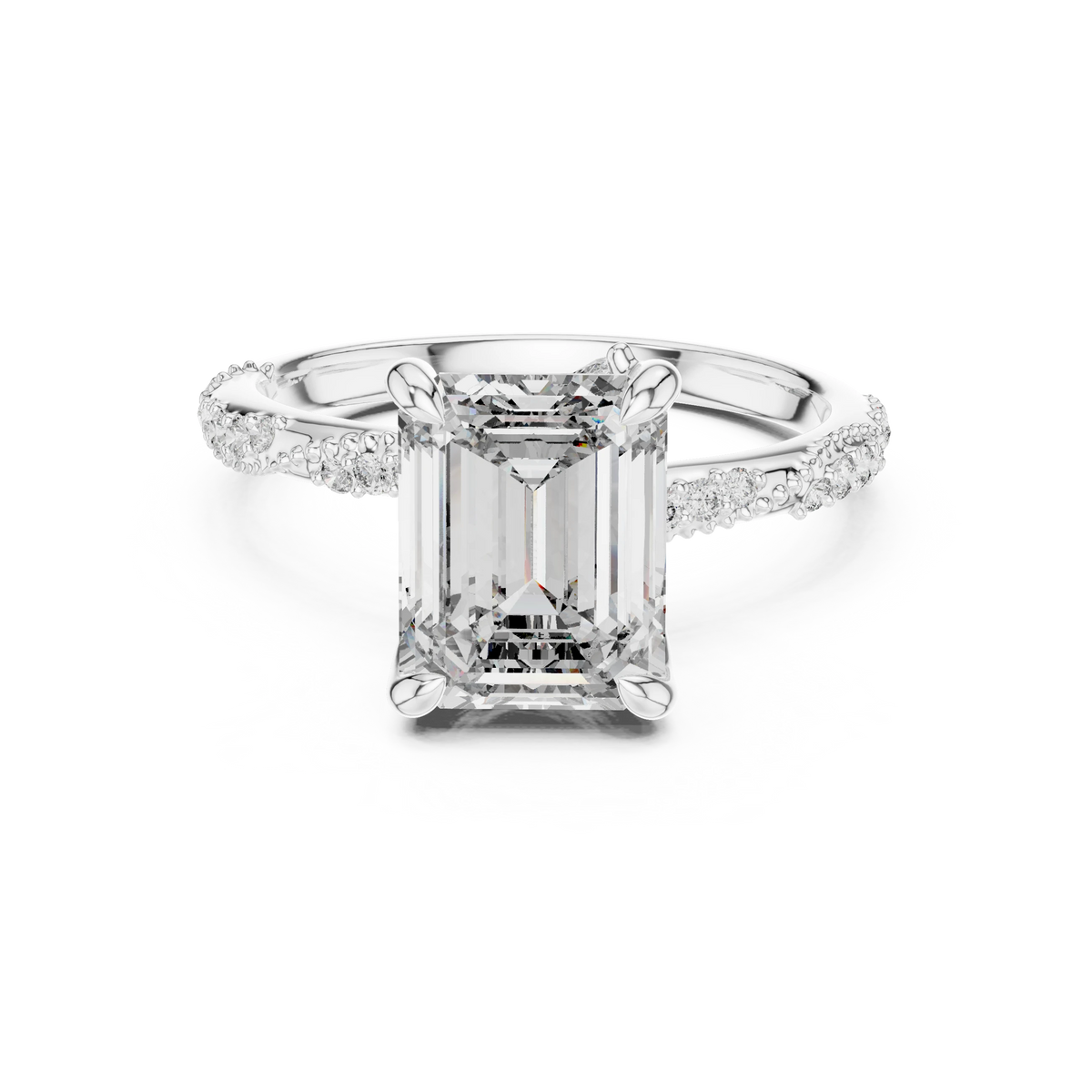 Emerald Cut Twisted Vine Moissanite Engagement Ring in white 925 sterling silver, view 4