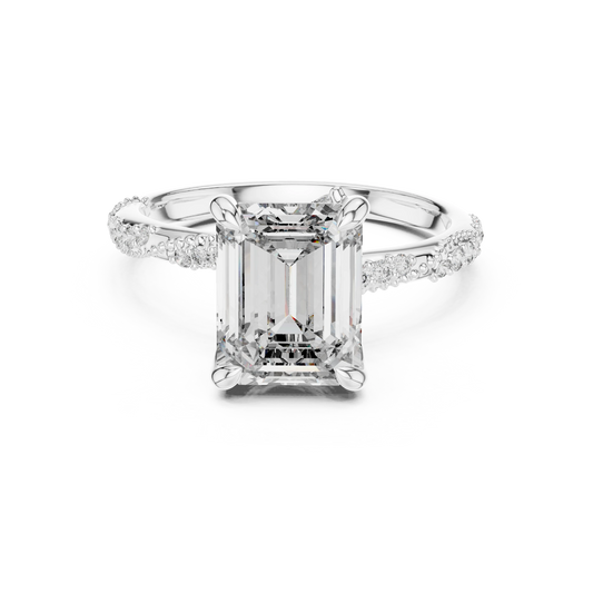 Emerald Cut Twisted Vine Moissanite Engagement Ring in white 925 sterling silver, view 4