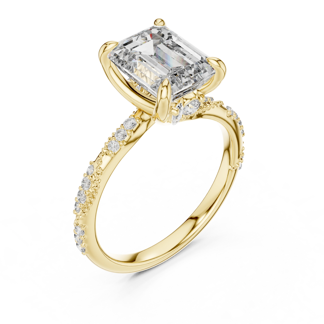 Emerald Cut Twisted Vine Moissanite Engagement Ring in yellow 925 sterling silver, view 2