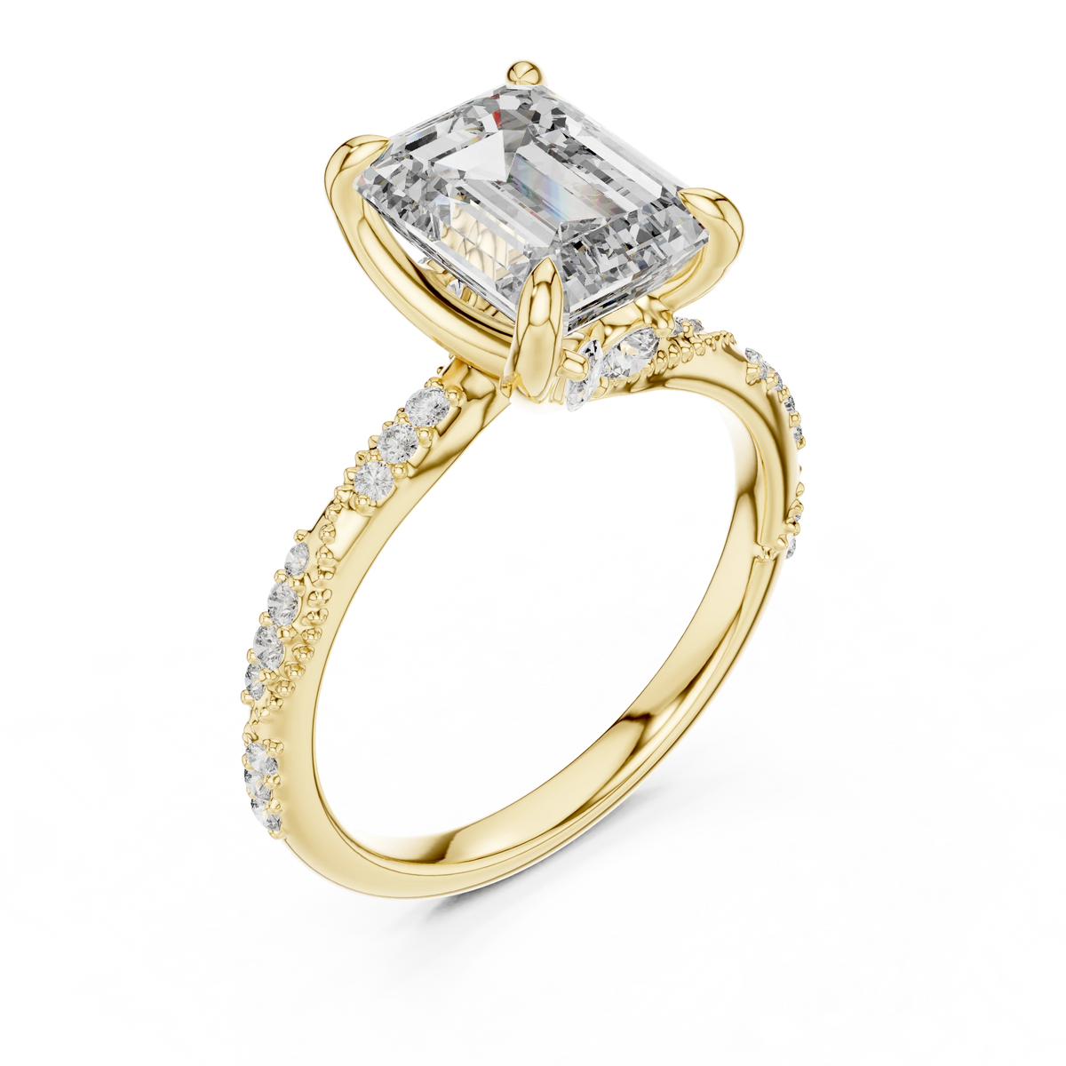 Emerald Cut Twisted Vine Moissanite Engagement Ring in yellow 925 sterling silver, view 2