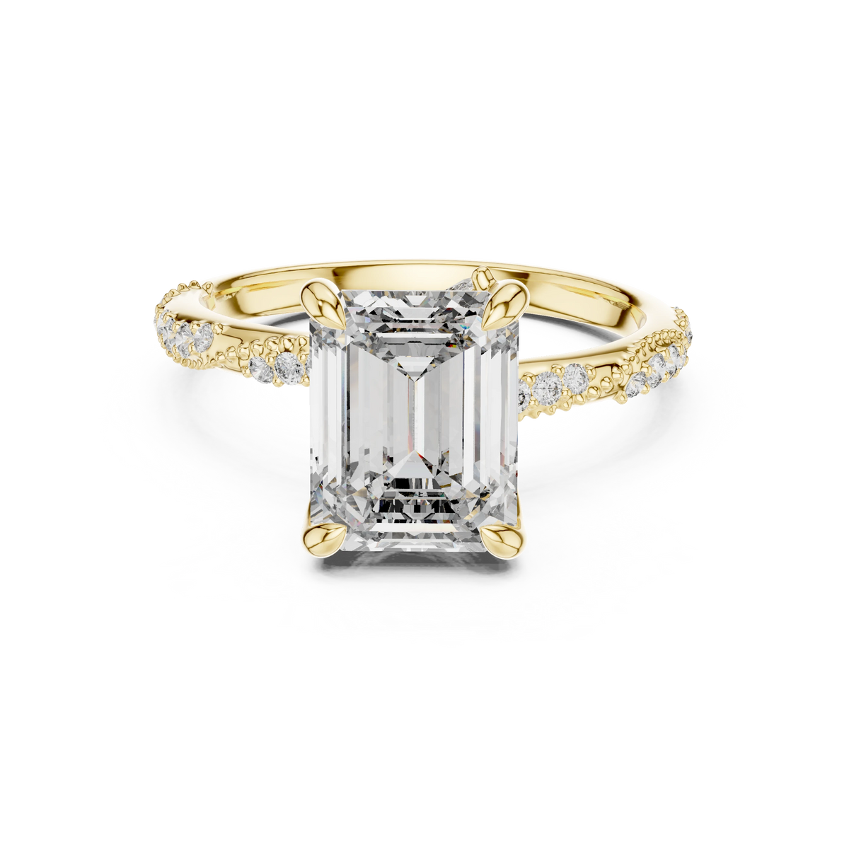 Emerald Cut Twisted Vine Moissanite Engagement Ring in yellow 925 sterling silver, view 4