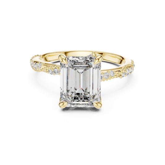 Emerald Cut Twisted Vine Moissanite Engagement Ring in yellow 925 sterling silver, view 4