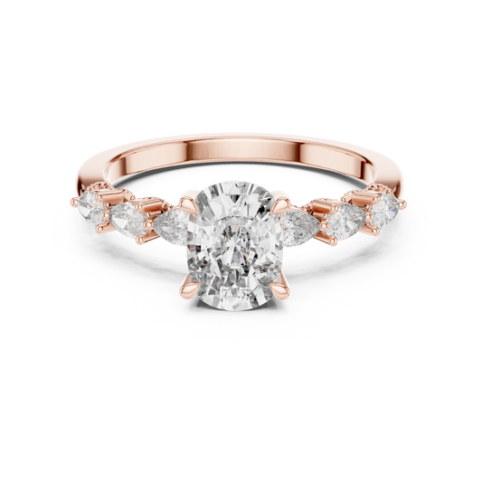 Elongated Cushion Pear Side Stone Moissanite Engagement Ring in rose 925 sterling silver, view 4