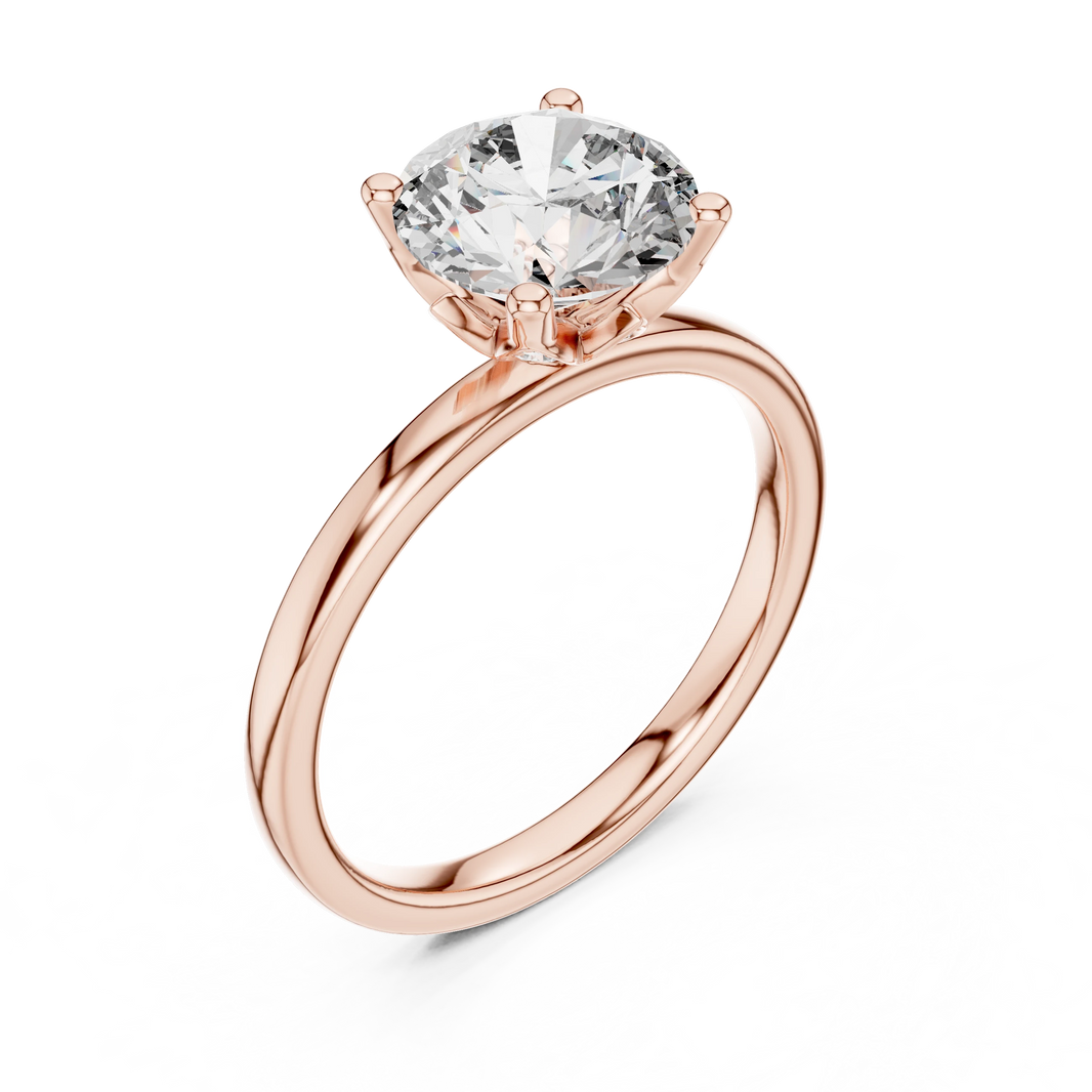 Round Lotus Basket Moissanite Solitaire Engagement Ring in rose 925 sterling silver, view 2