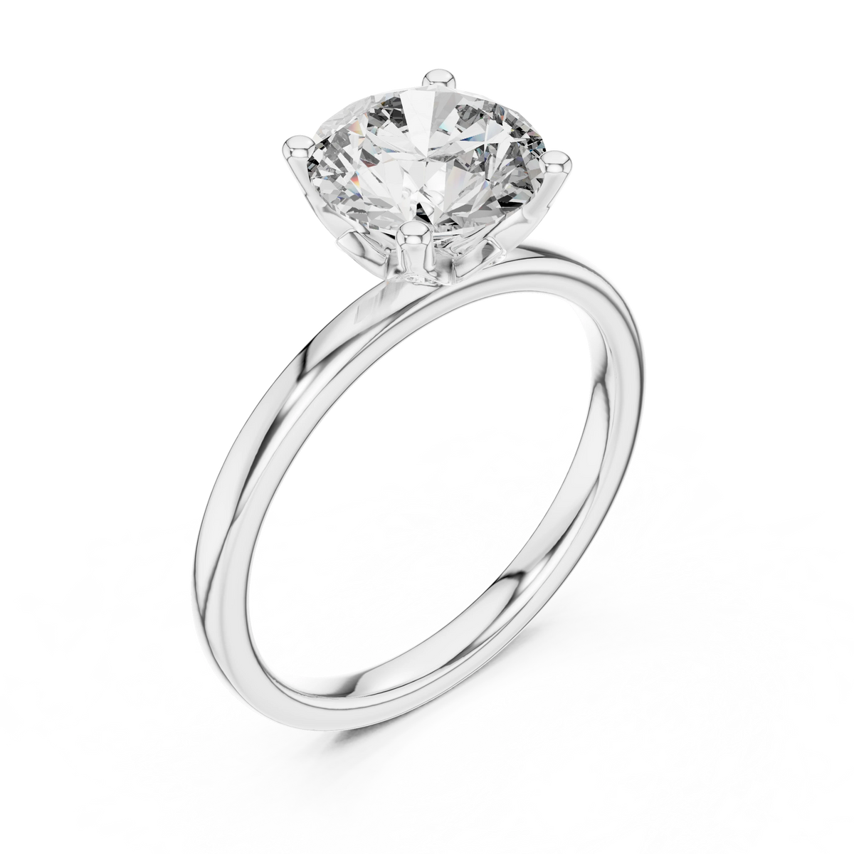 Round Lotus Basket Moissanite Solitaire Engagement Ring in white 925 sterling silver, view 2
